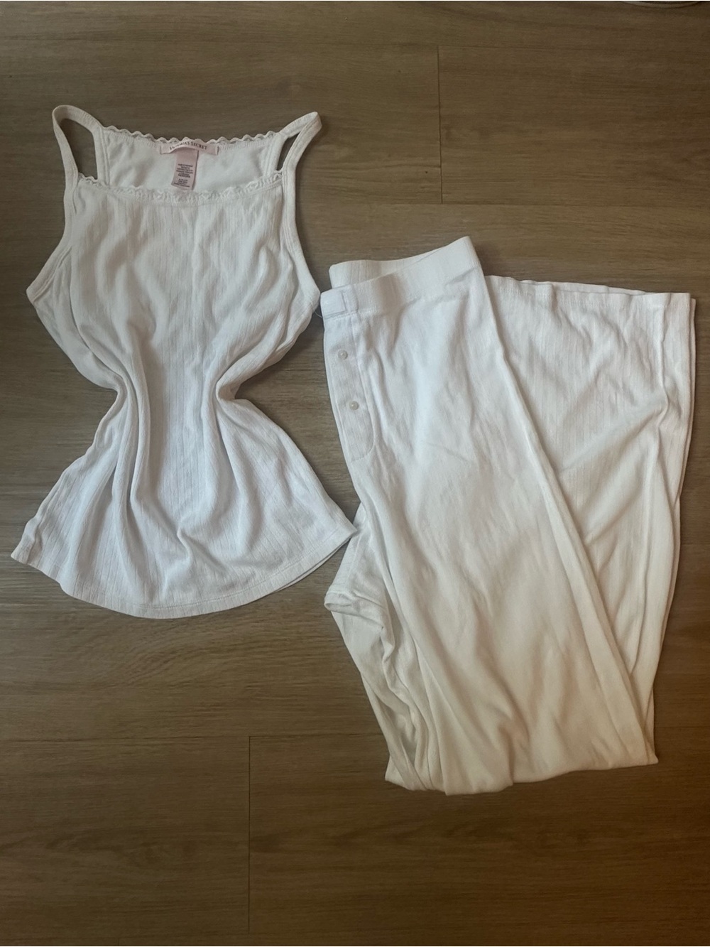 Victoria's Secret White Ribbed Tank & Lounge Pant Set
